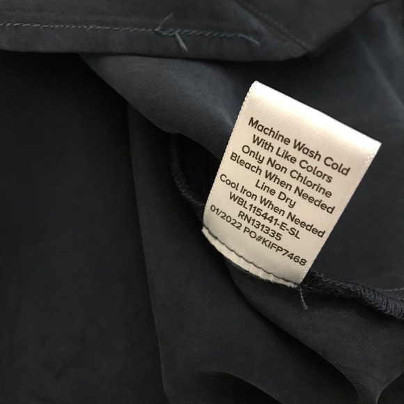 Evereve Medium Navy Thea Washed Satin Ruffle Button Down Shirt Capsule - Picture 8 of 8